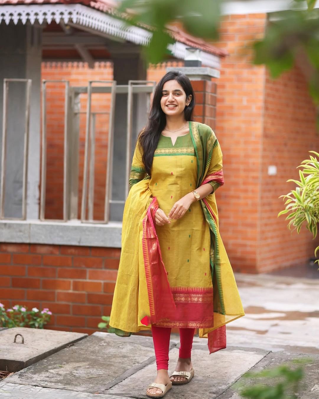 Yellow Jacquard Woven Kanchi Cotton Kurti Set