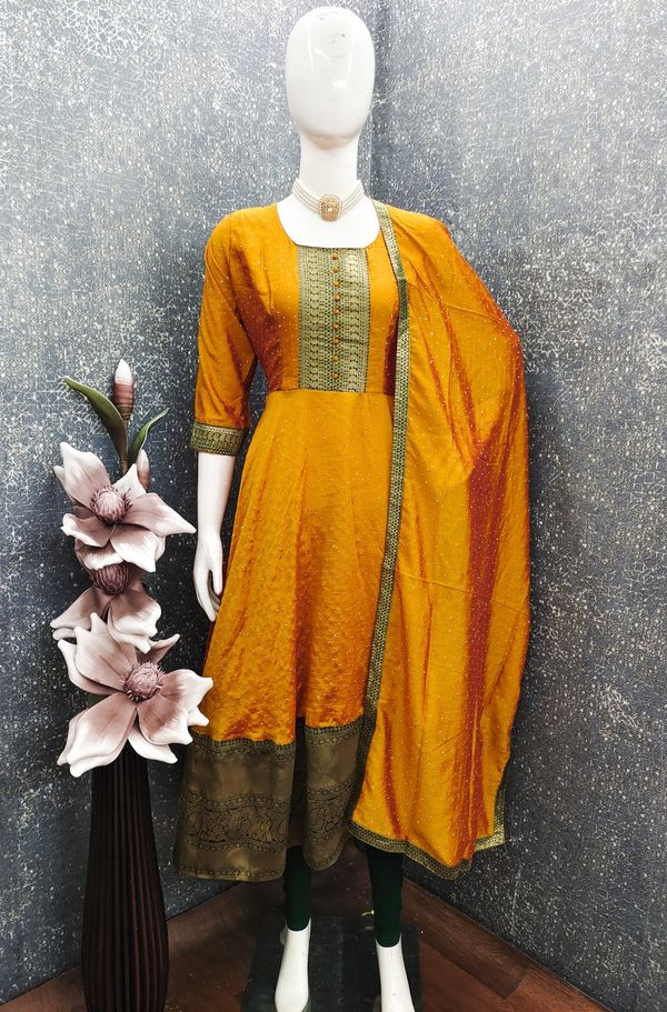 vichitra Jacquard Woven Gown Dupatta Set