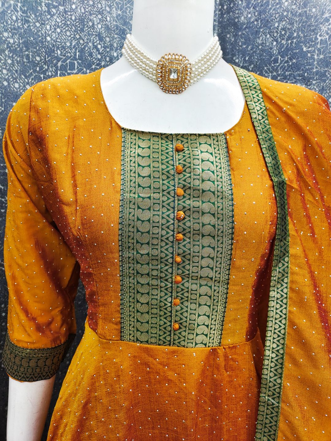 vichitra Jacquard Woven Gown Dupatta Set