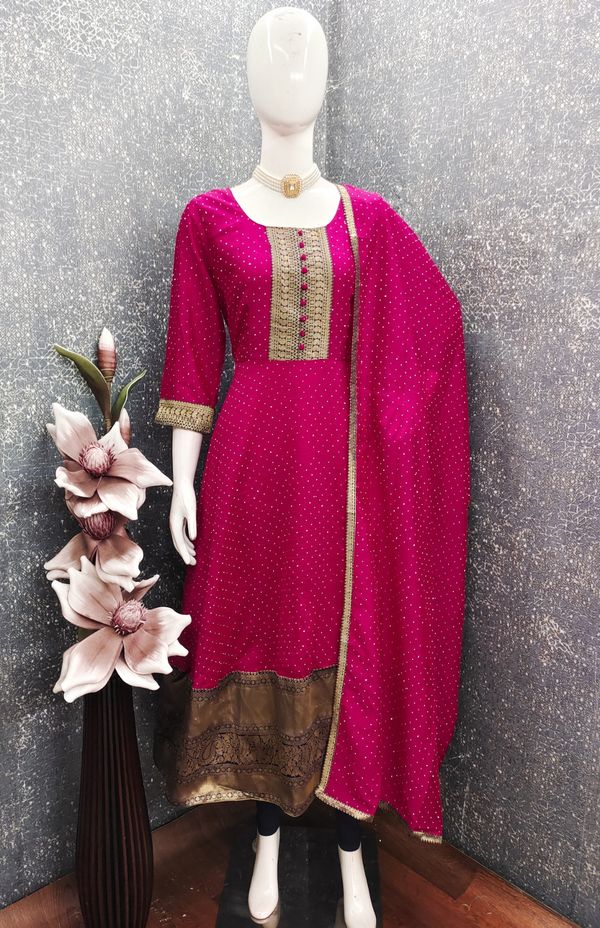 vichitra Jacquard Woven Gown Dupatta Set