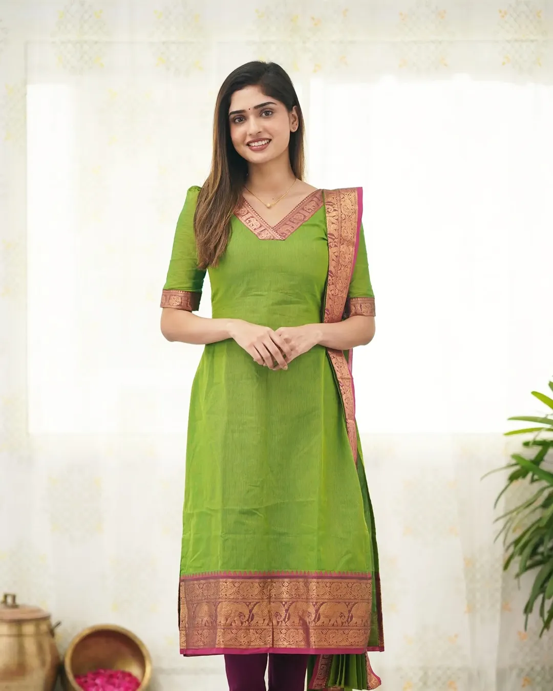 Kanchi Cotton Jacquard Woven Kurti Dupatta Set