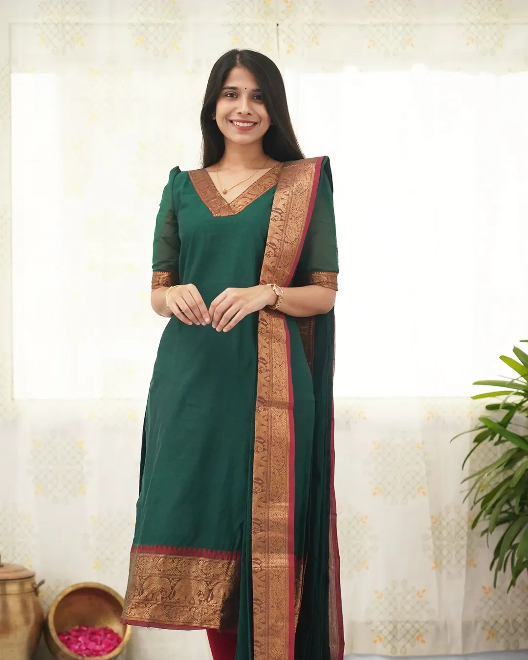Kanchi Cotton Jacquard Woven Kurti Dupatta Set