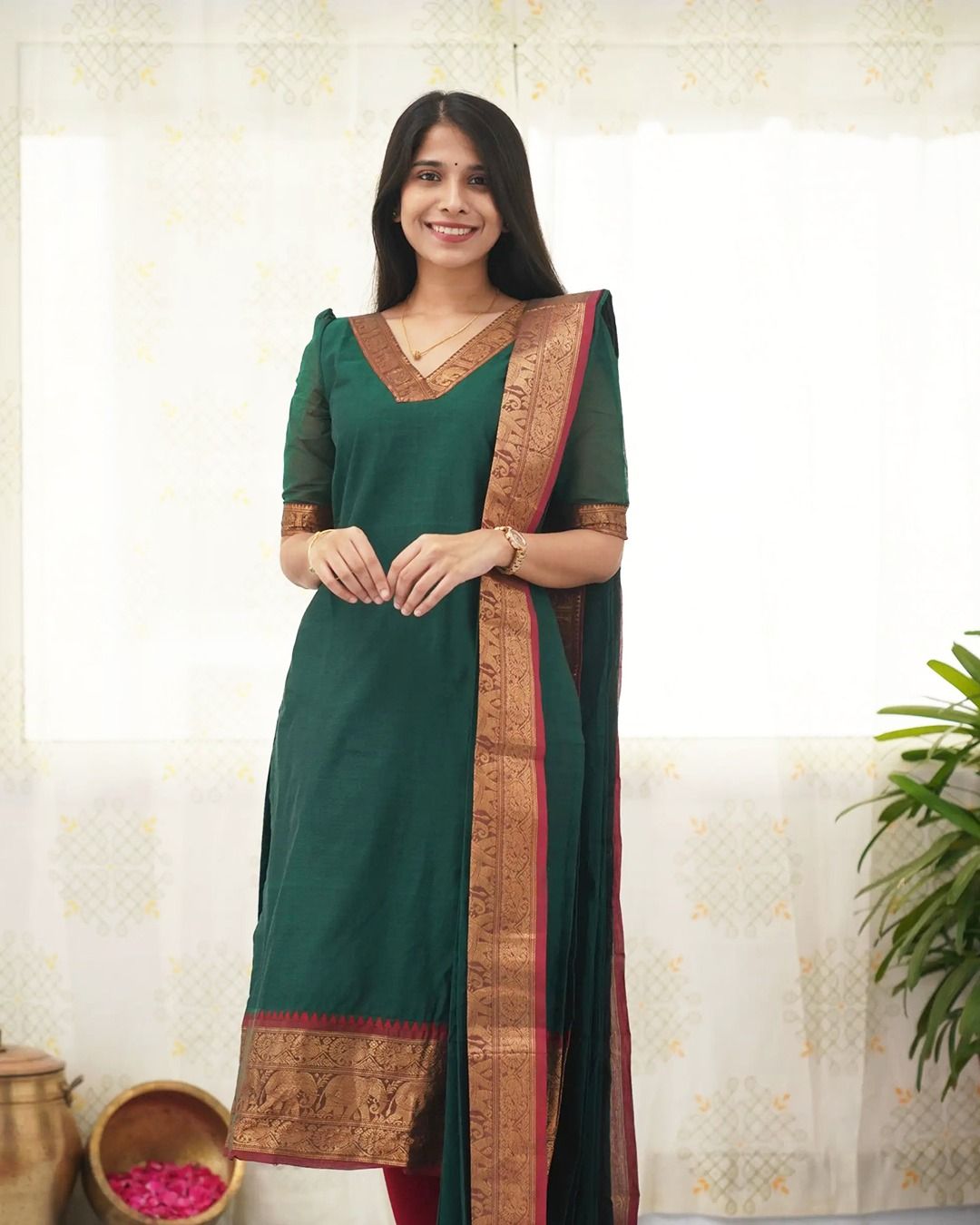 Kanchi Cotton Jacquard Woven Kurti Dupatta Set