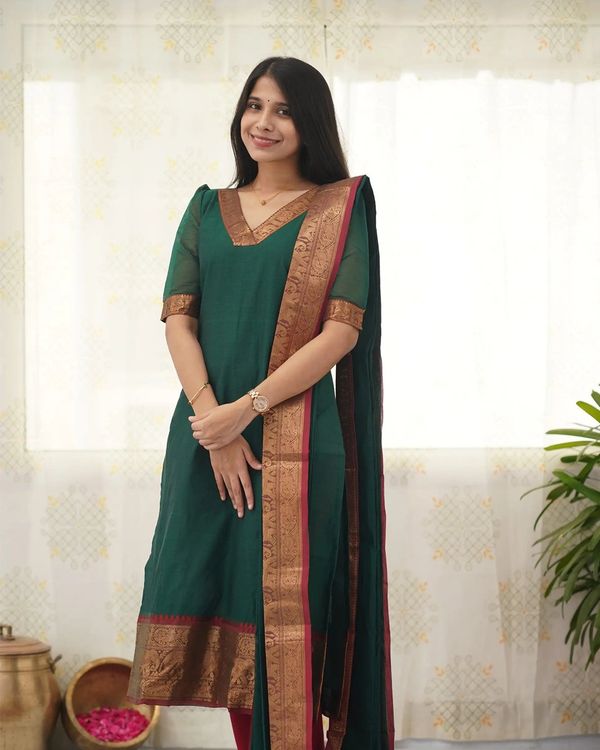 Kanchi Cotton Jacquard Woven Kurti Dupatta Set