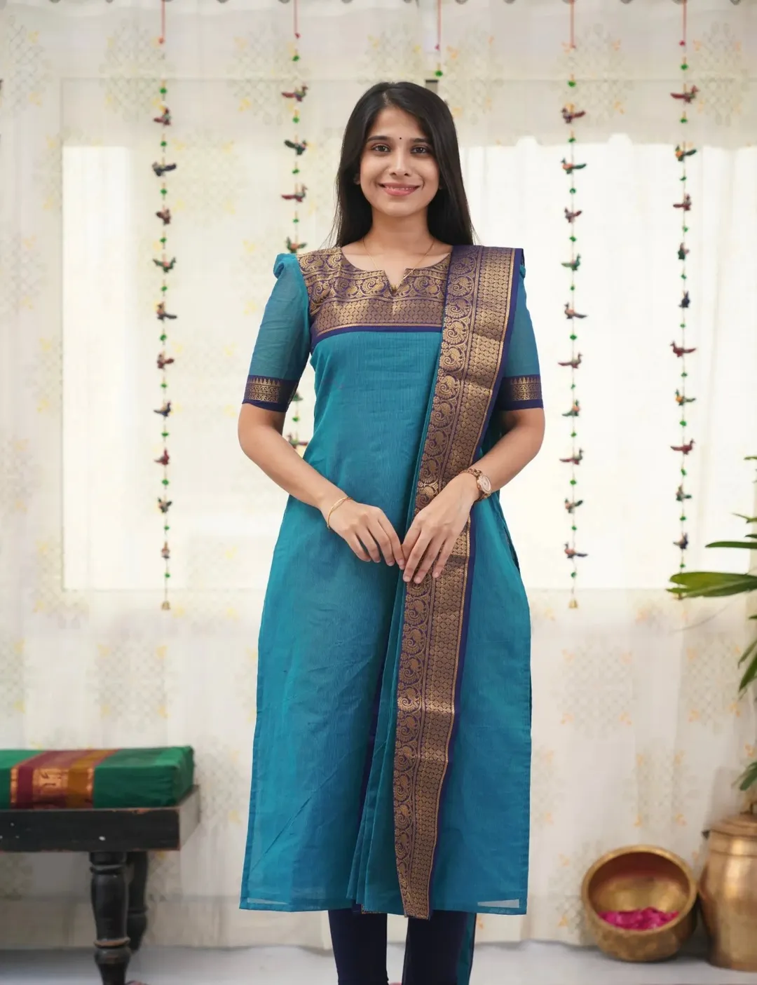 Kanchi Cotton Jacquard Kurti Dupatta Set