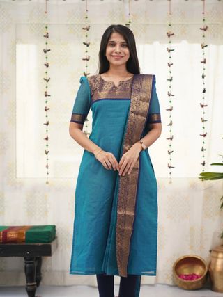 Kanchi Cotton Jacquard Kurti Dupatta Set