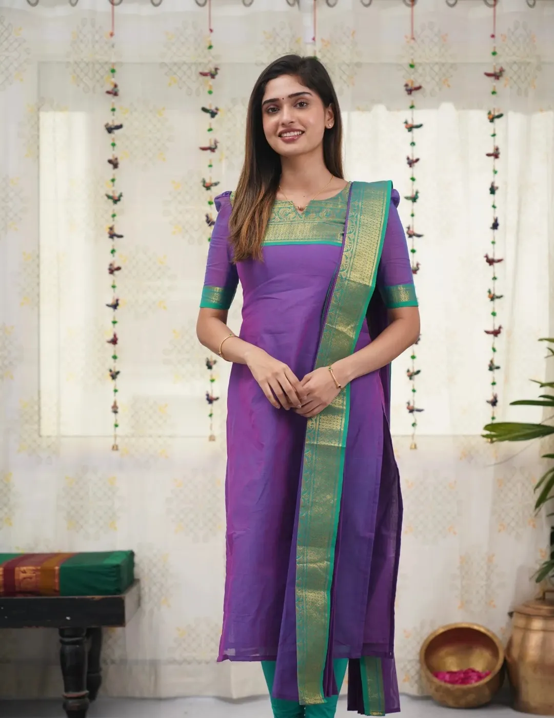 Kanchi Cotton Jacquard Kurti Dupatta Set