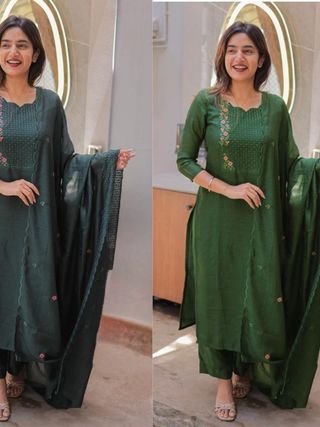 Vertical Cotton Straight Kurta Set with Dupatta
