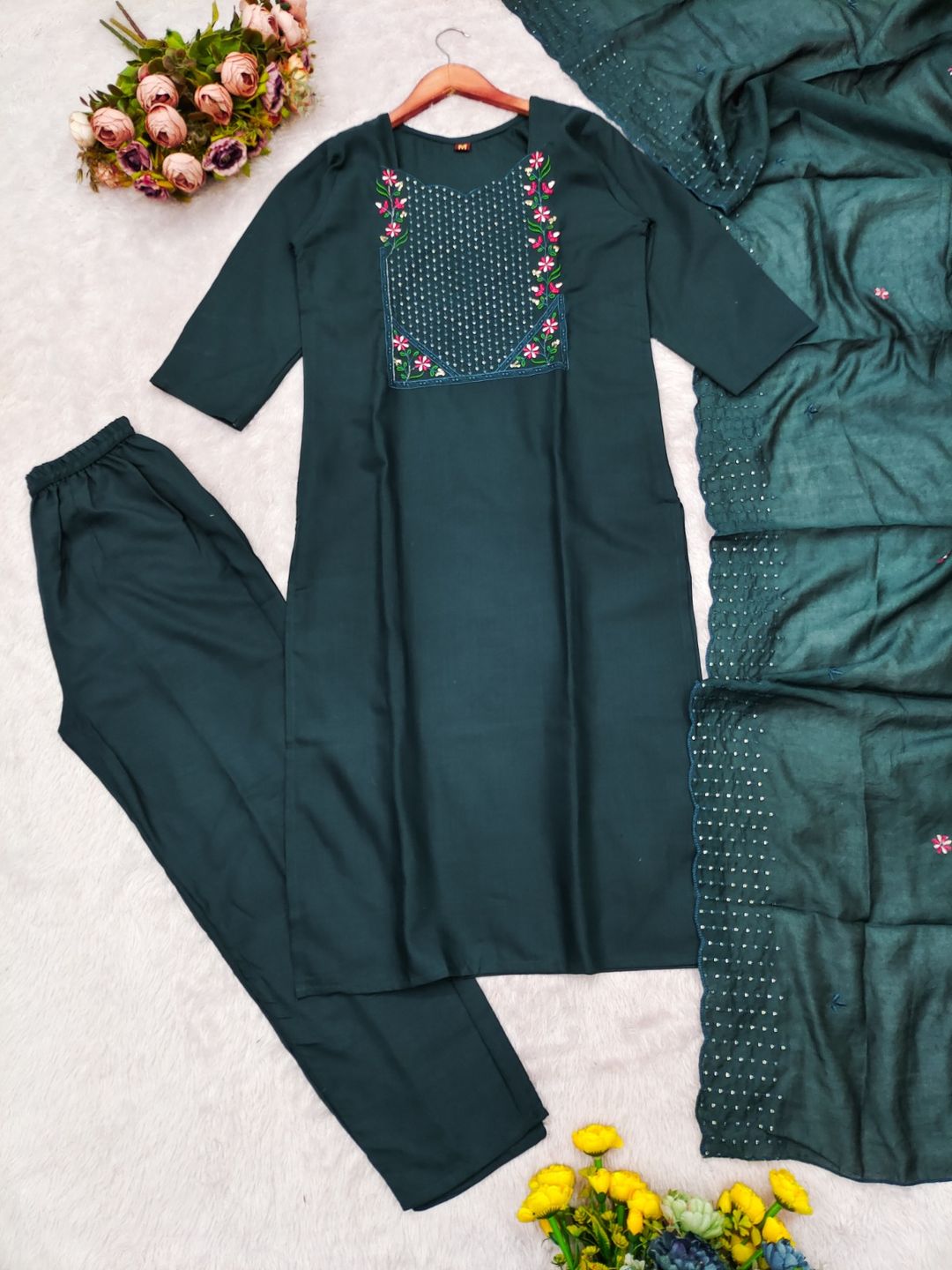 Vertical Cotton Straight Kurta Set with Dupatta