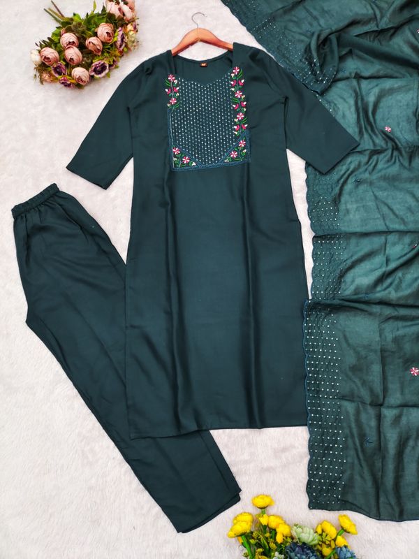 Vertical Cotton Straight Kurta Set with Dupatta