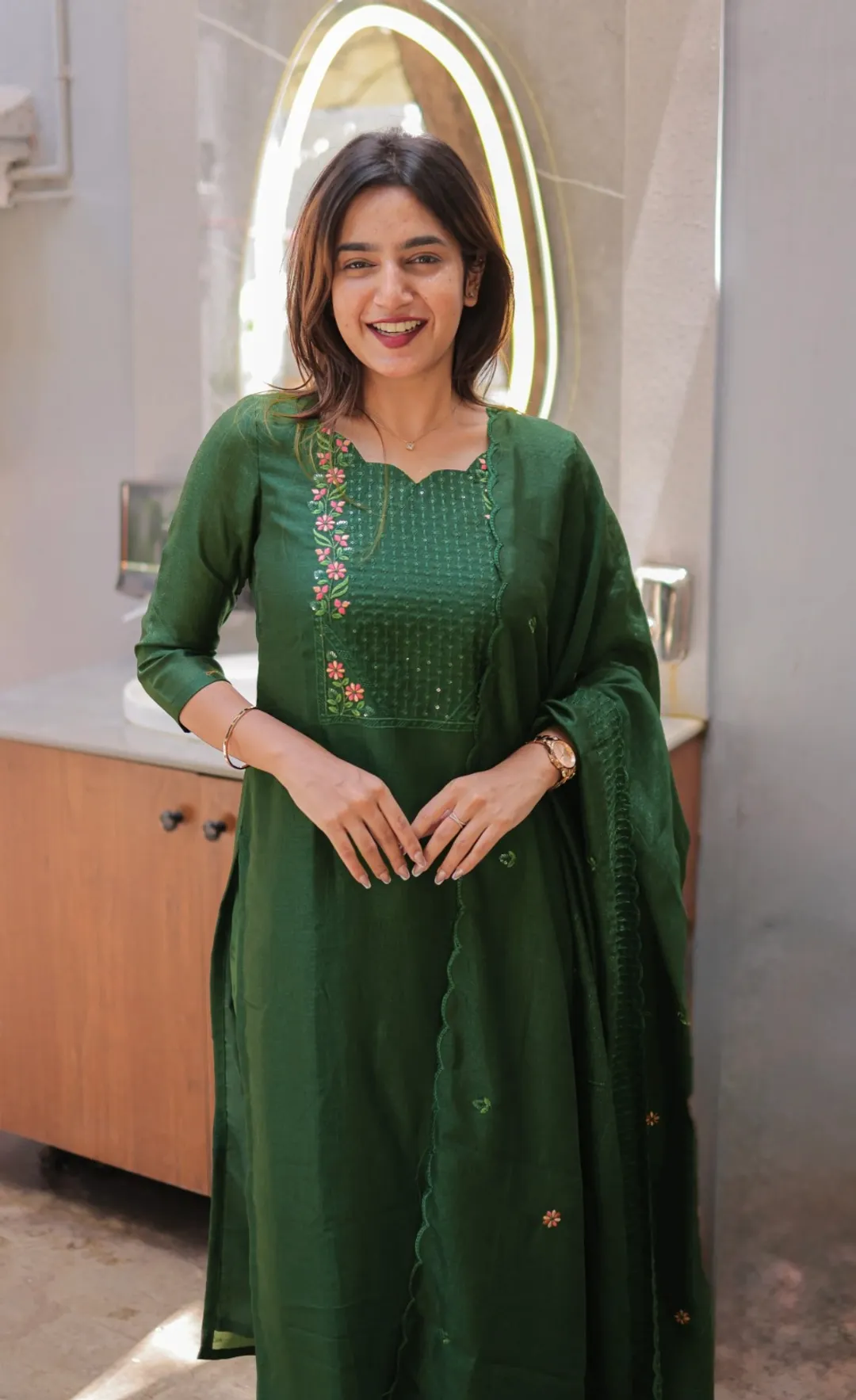 Vertical Cotton Straight Kurta Set with Dupatta