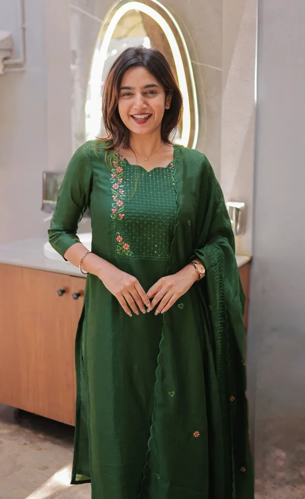 Vertical Cotton Straight Kurta Set with Dupatta
