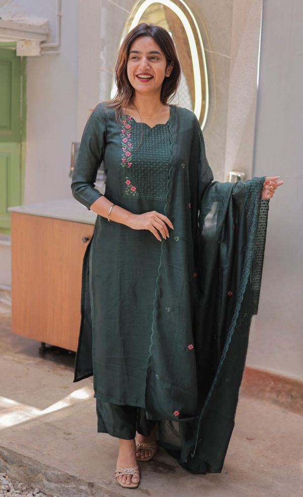 Vertical Cotton Straight Kurta Set with Dupatta