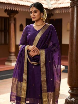 Violet Kanchi Cotton Kurta Dupatta Set for Women
