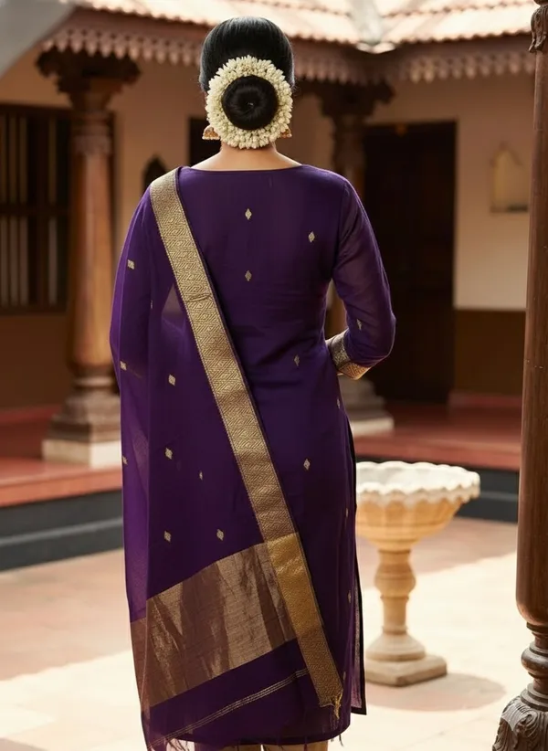Violet Kanchi Cotton Kurta Dupatta Set for Women