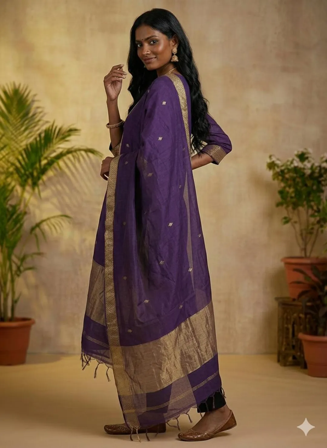 Violet Kanchi Cotton Kurta Dupatta Set for Women