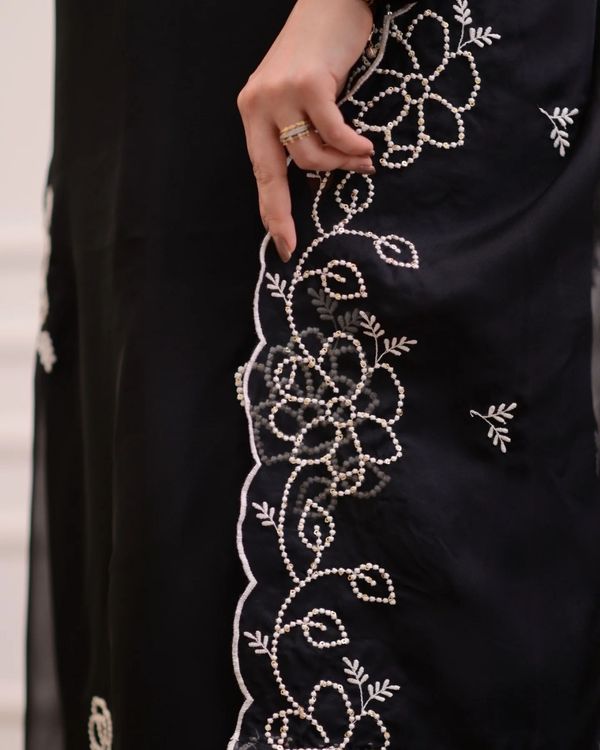 Black Georgette Embroidered Kurta Set for Women
