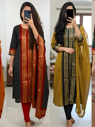 Kanchi Cotton Jacquard Kurti Dupatta Set Online