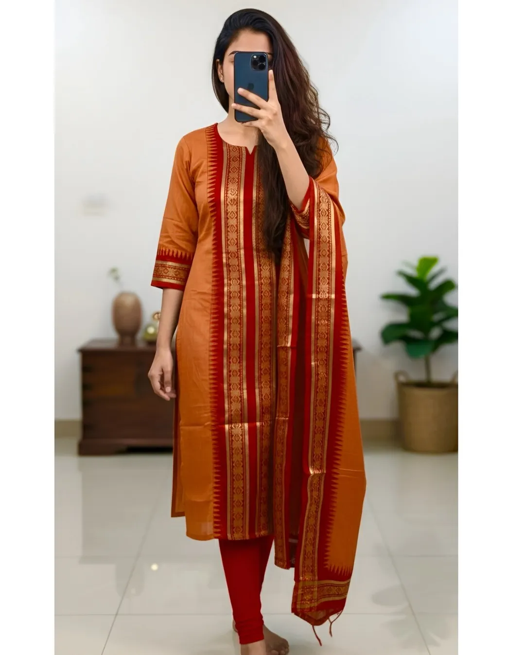 Kanchi Cotton Jacquard Kurti Dupatta Set Online