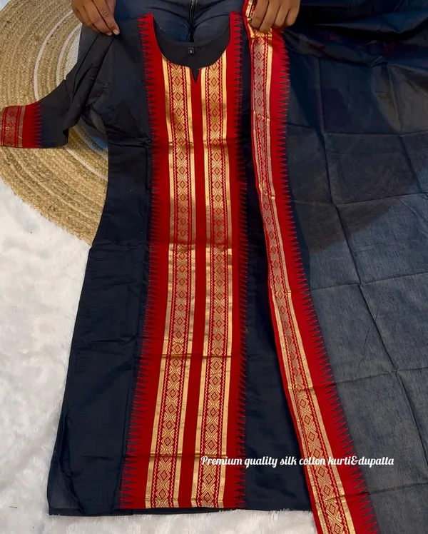 Kanchi Cotton Jacquard Kurti Dupatta Set Online