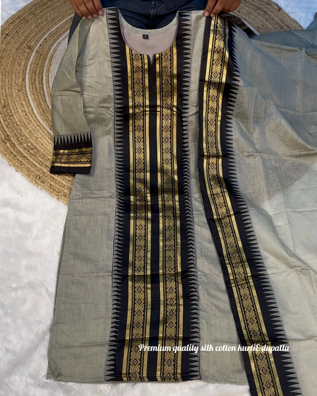Kanchi Cotton Jacquard Kurti Dupatta Set Online