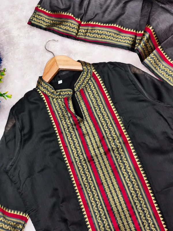 Black Kanchi Cotton Jacquard Kurti Dupatta Set