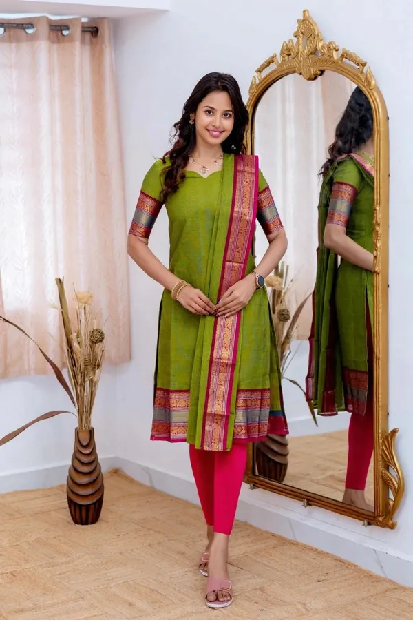 Parrot Kanchi Cotton Kurta Dupatta Set