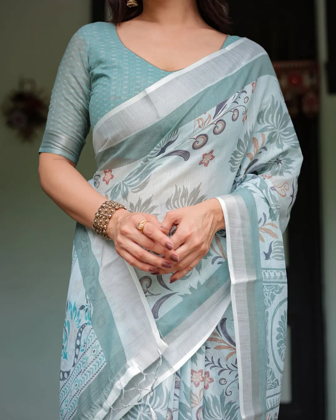 Green Floral Designer Saree