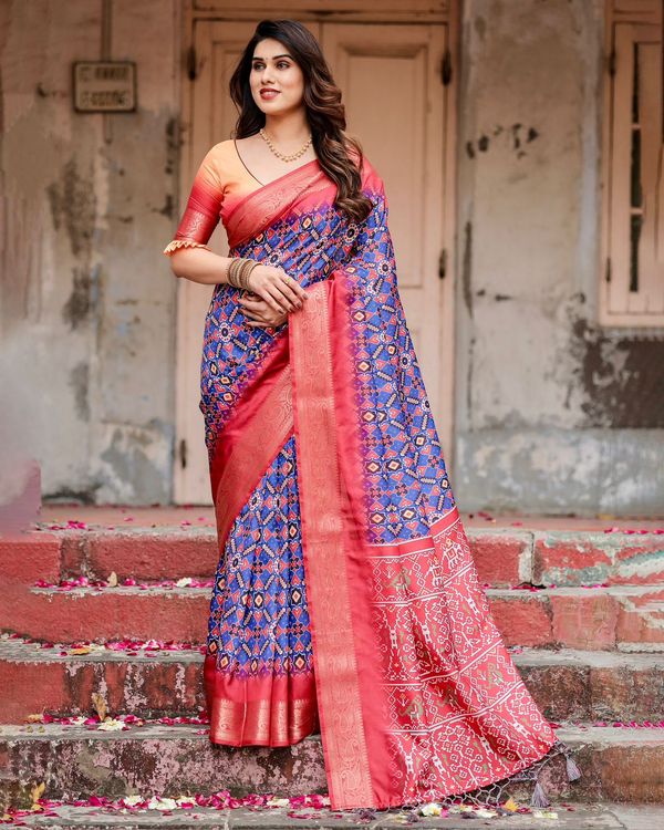 Royal Blue Printed Silk Saree