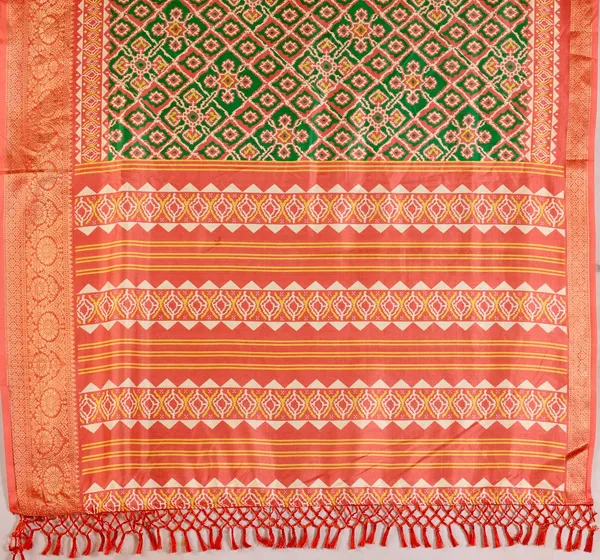 Coral Green Patola Silk Saree with Zari Border