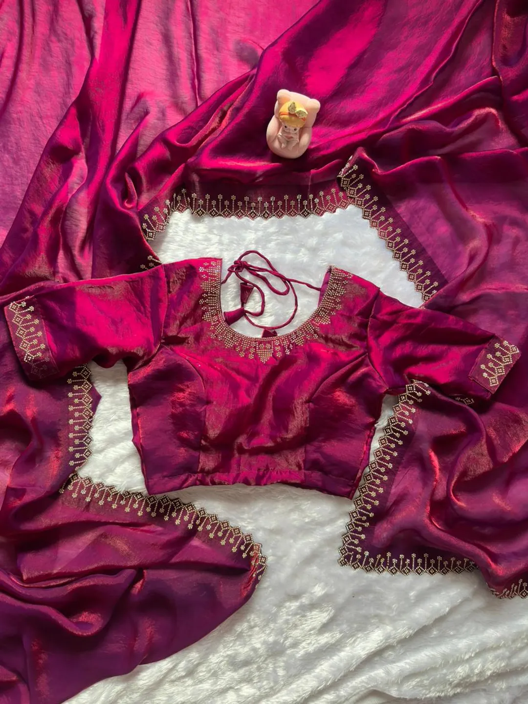 Magenta Space Silk Saree with Jarkan Diamond Work