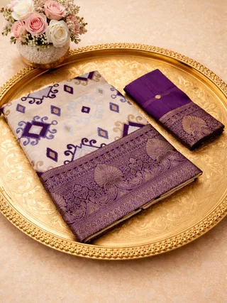 Royal Purple Banarasi Silk Saree with Zari Border