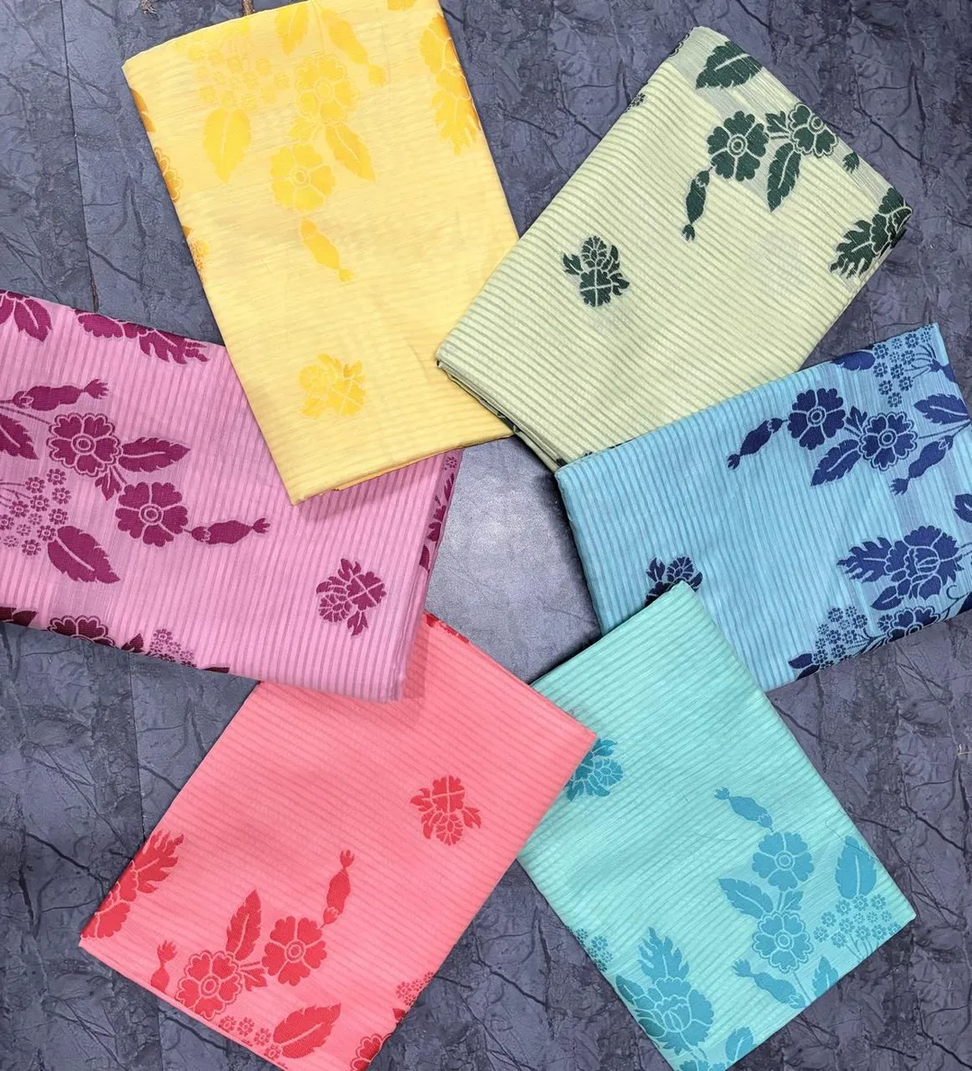Sky Blue Floral Linen Cotton Saree with Border