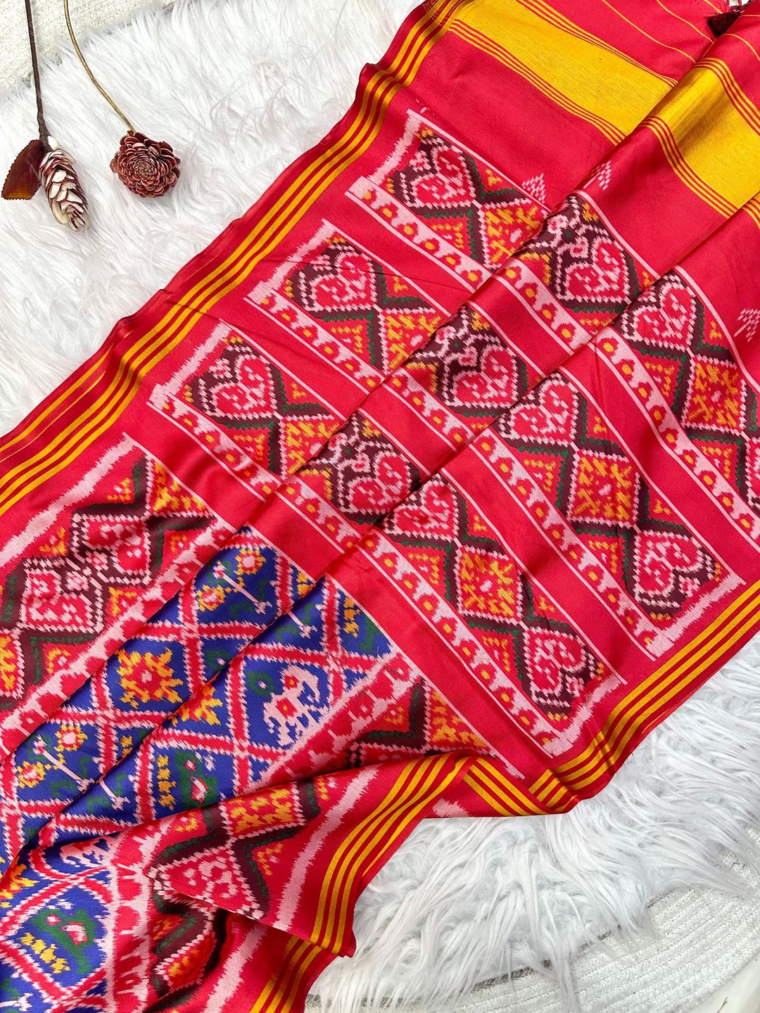 Pure Patola Silk Double Ikkat Saree with Zari Border