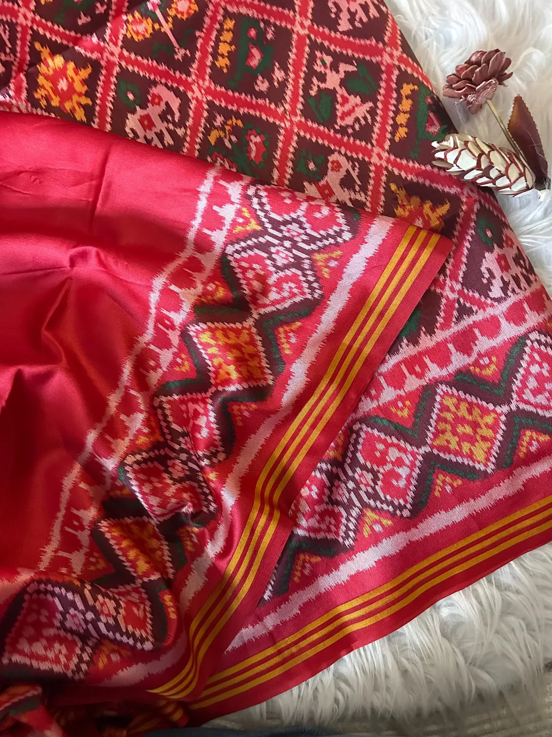 Pure Patola Silk Double Ikkat Saree with Zari Border