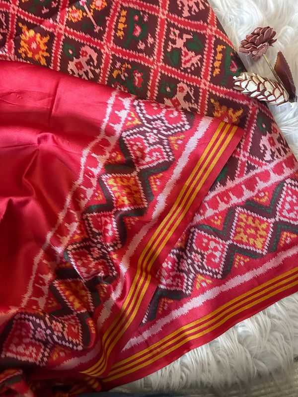 Pure Patola Silk Double Ikkat Saree with Zari Border