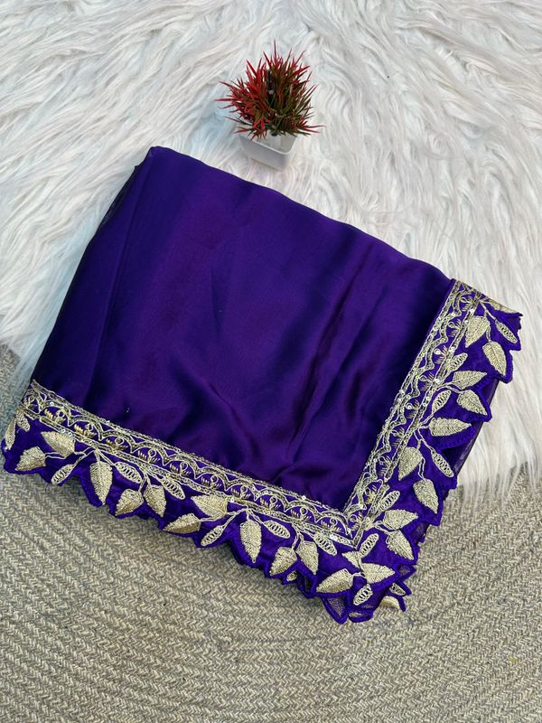 Purple Rangoli Silk Saree with Lace Border