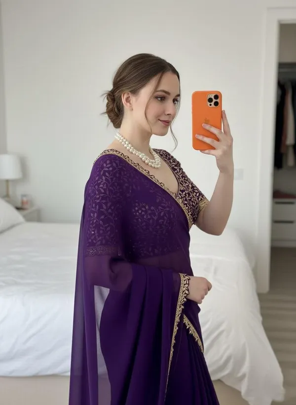 Purple Rangoli Silk Saree with Lace Border