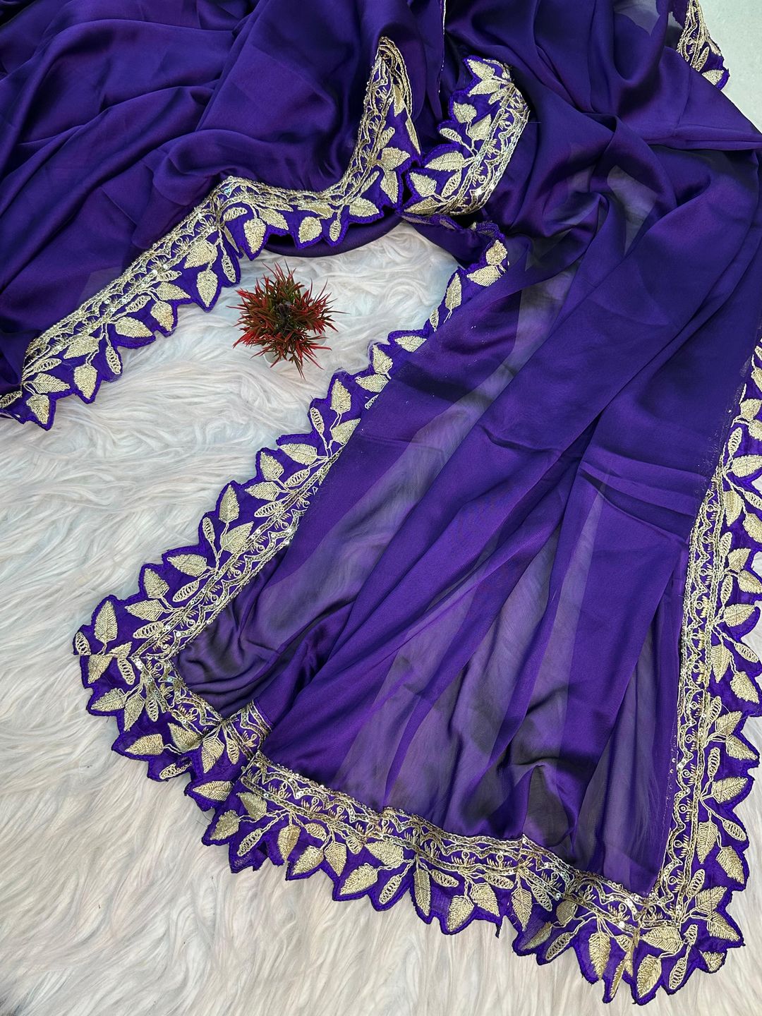 Purple Rangoli Silk Saree with Lace Border