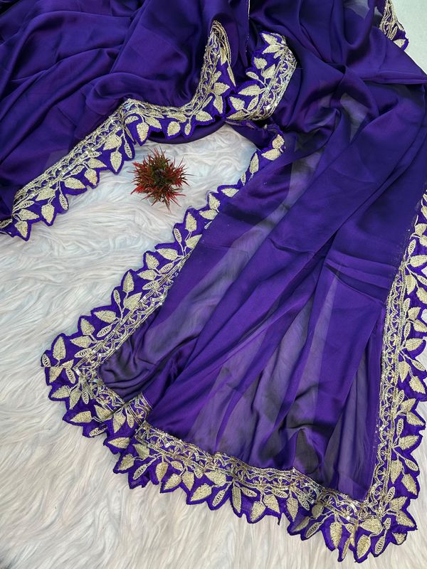 Purple Rangoli Silk Saree with Lace Border