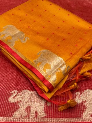 Mustard Yellow Bandhani Silk Saree with Zari Border