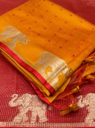 Mustard Yellow Bandhani Silk Saree with Zari Border