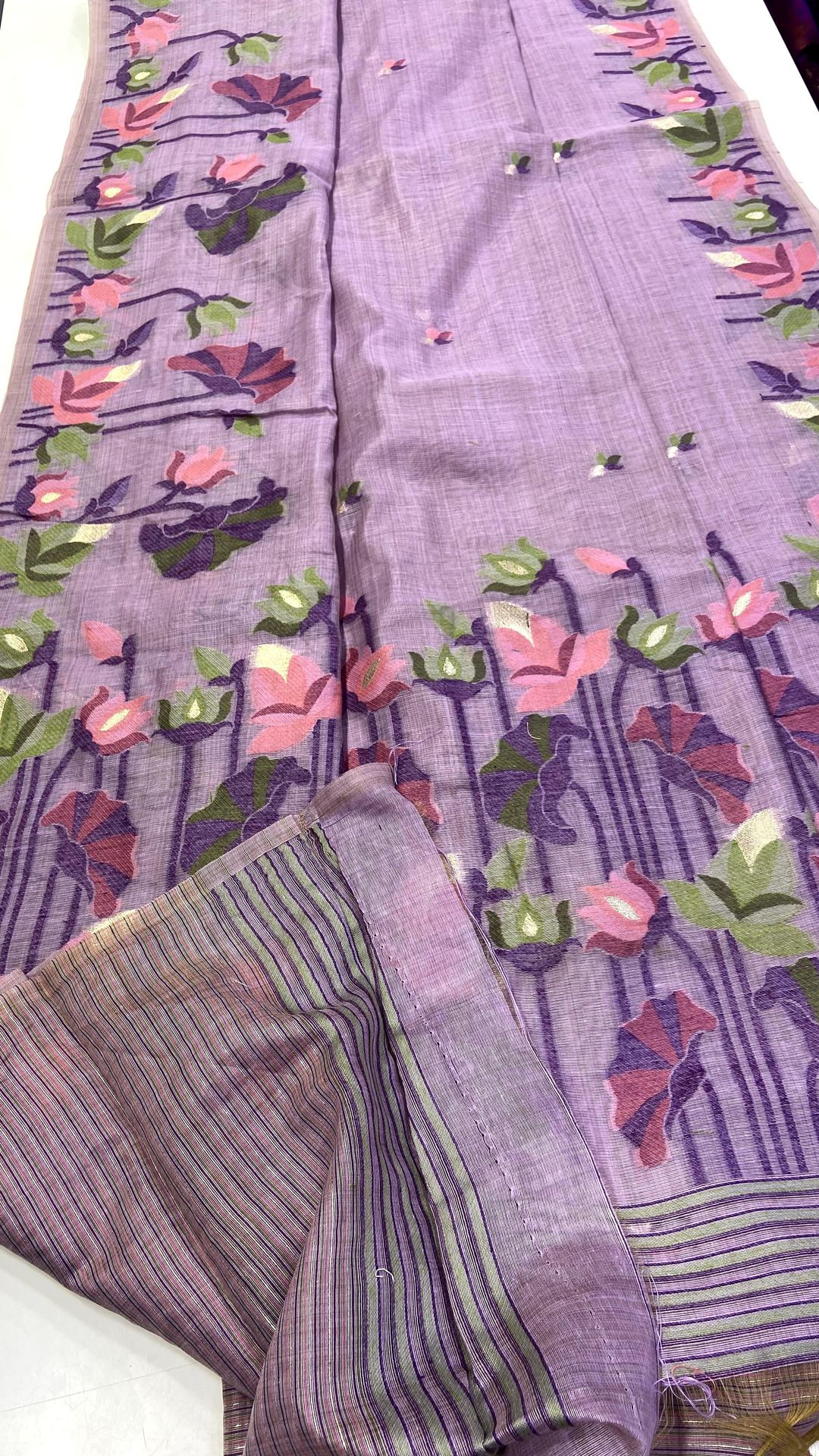 Lavender Muga Cotton Saree with Lotus Jamdani Pallu