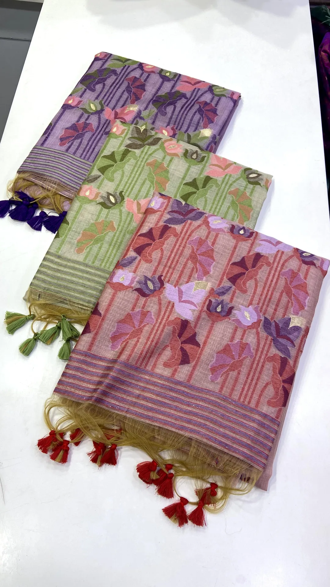 Lavender Muga Cotton Saree with Lotus Jamdani Pallu