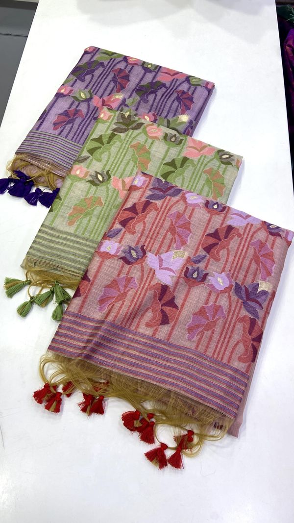 Lavender Muga Cotton Saree with Lotus Jamdani Pallu