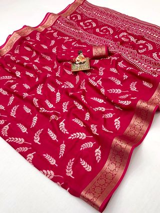 Pink Traditional Moss Georgette Saree With Zari Work
