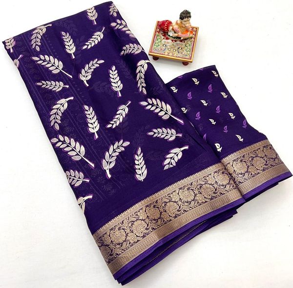 Purple Moss Georgette Printed Saree With Zari Border