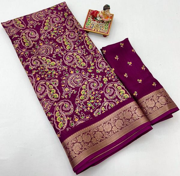 Traditional Moss Georgette Print Saree