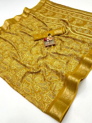 Mustard Calcutta Moss Georgette Printed Saree