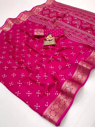Pink Calcutta Moss Georgette Printed Saree with Zari Border
